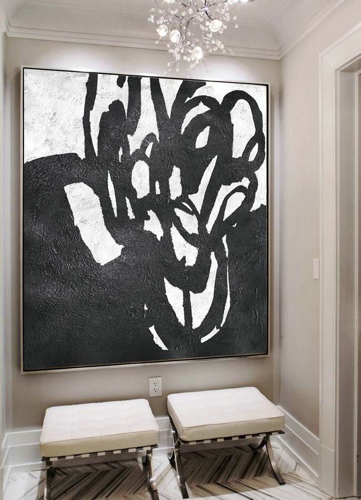 Original Art For Sale By Artist,Oversized Minimal Black And White Painting - Modern Painting Abstract